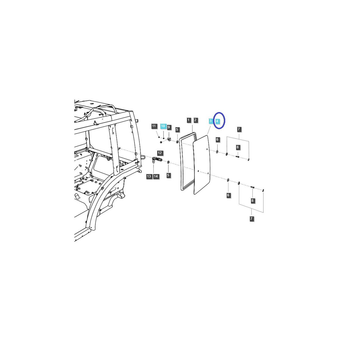 Rechtes Seitenfenster / TRG840 / LS MT3.35 / LS MT3.40 / LS MT3.50 / LS MT3.60 / 40250281 / 40430151