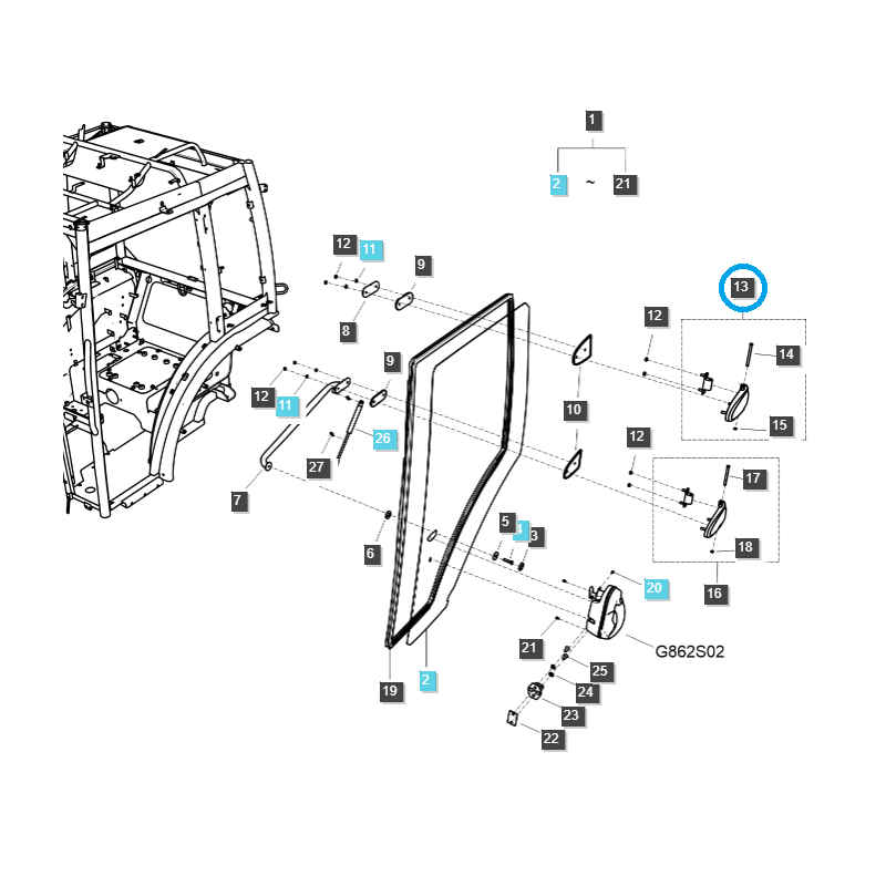 car body parts - Zawias drzwi cabin / LS MT3.35 / LS MT3.40 / LS MT3.50 / LS MT3.60 / G862 / nr 40248077