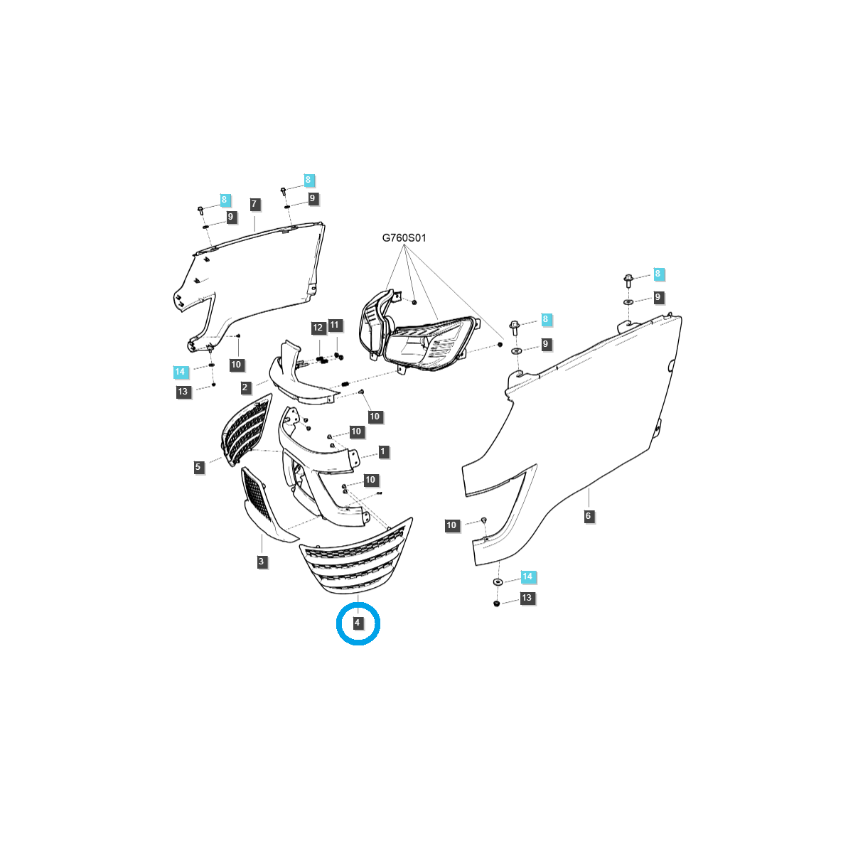 car body parts - Grille / Left Grille / TRG830 / LS Tractor / No. 40340673