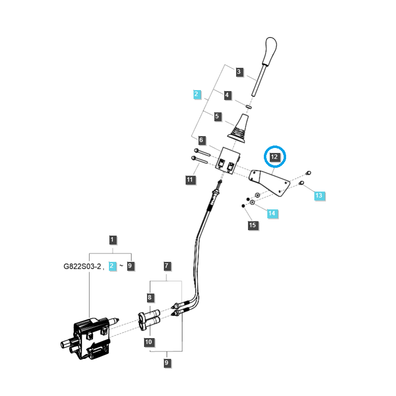 distribuidores hidráulicos - Manija de palanca del joystick del distribuidor hidráulico / TRG822 / Tractor LS / N.° 40030229