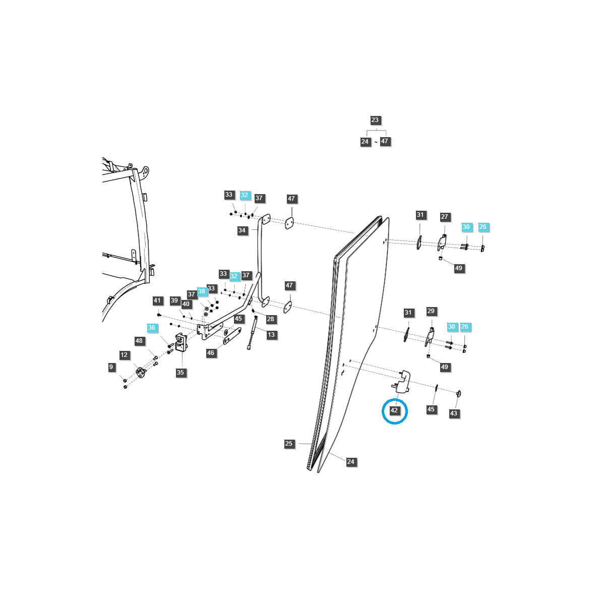 Klika dveří kabiny / LS MT1.25 / LS MT122 / TRG862 / LS Traktor / č. 40378662