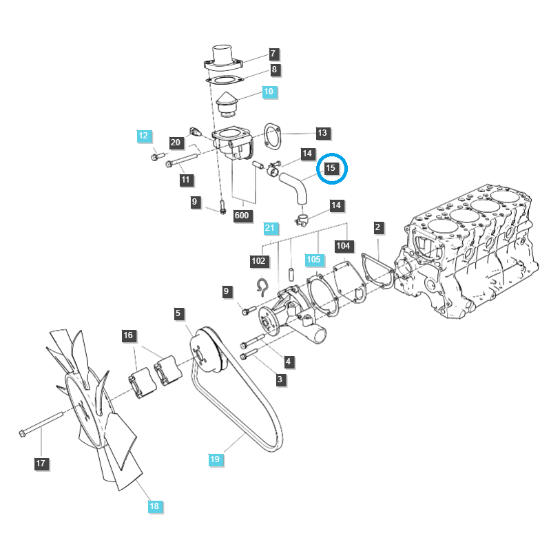 serpientes - Manguera del sistema de refrigeración / EGQ135 / LS Tractor / no 40007374