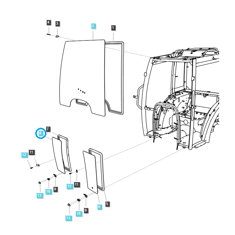 karosserieteile - Fensterscheibe vorne unten rechts / TRG863 / LS Traktor / 40266718 / 40430145