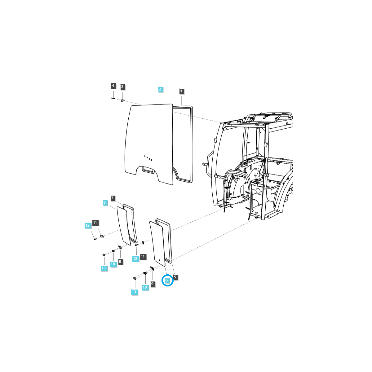 Front Lower Left Window Glass / TRG863 / Ls Tractor 40255033 / 40430144