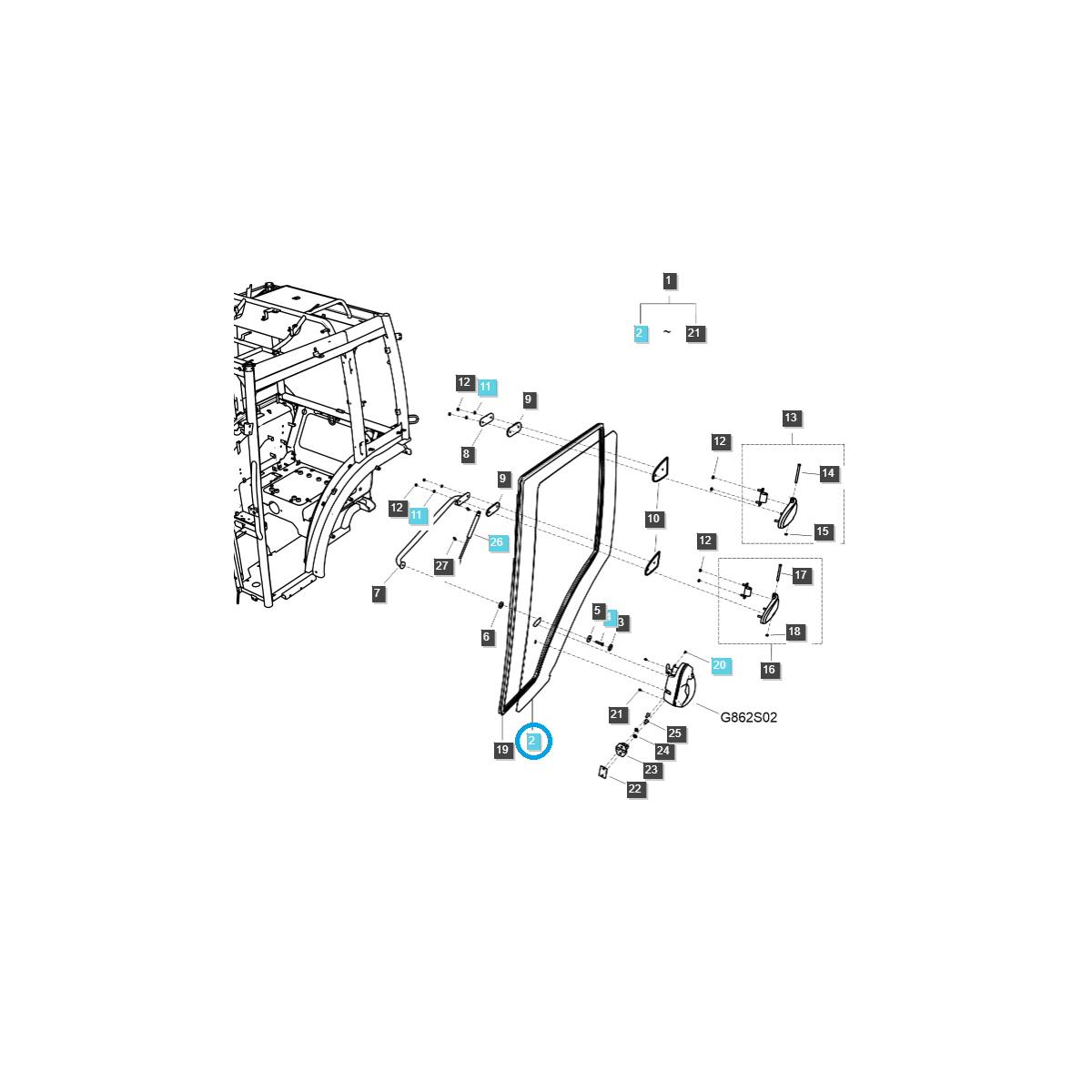 Cristal puerta izquierda / TRG862 / Ls Tractor 40433576 / 40413743