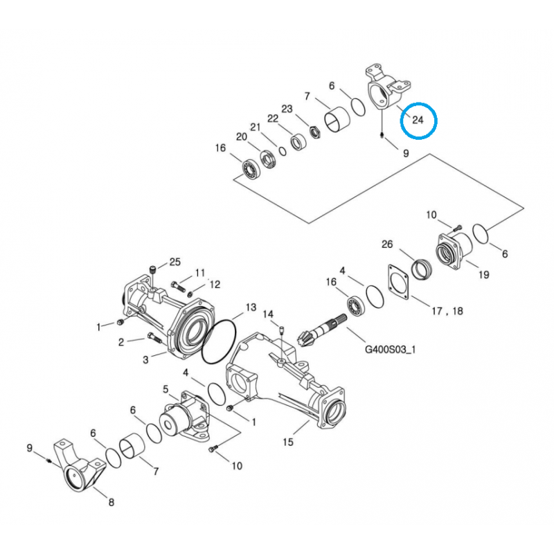système de conduite - Support d'essieu avant / Tracteur TRG400 / LS / N° 40009435