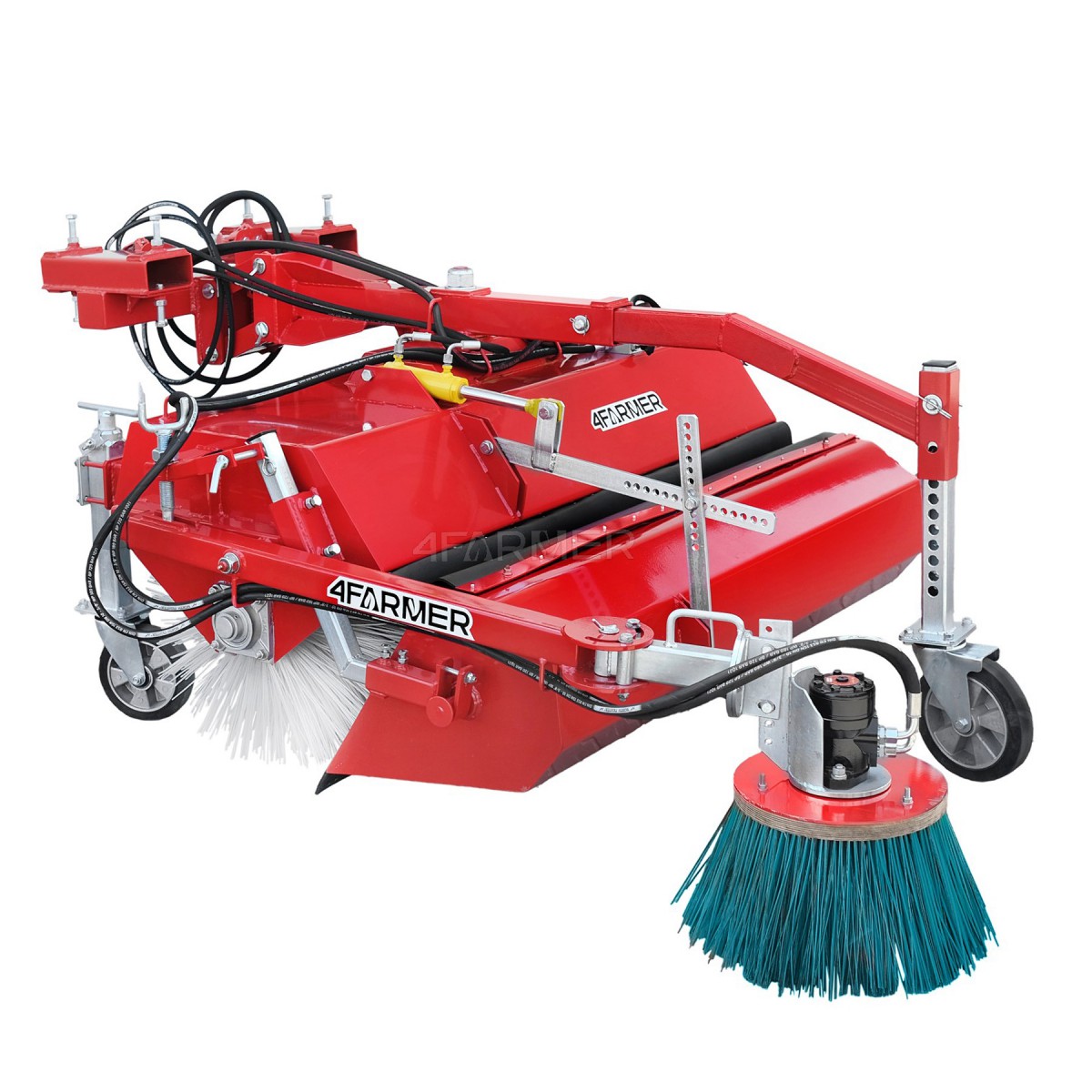 150 cm sweeper for forklift / backhoe loader, with basket and side brush 4FARMER