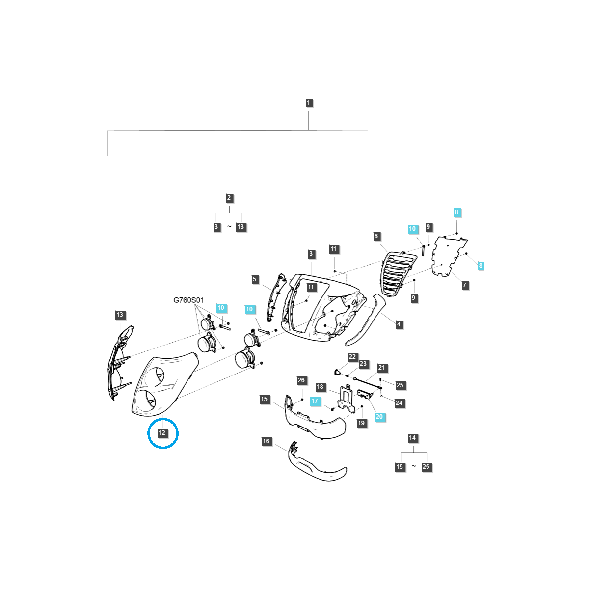 Dummy / linkes Haubenfragment (USA) / TRG830 / LS-Traktor / Nr. 40309546