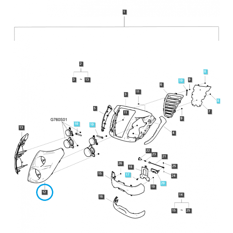 karosserieteile - Attrappe / rechtes Haubenfragment / TRG830 / LS-Traktor / Nr. 40309547