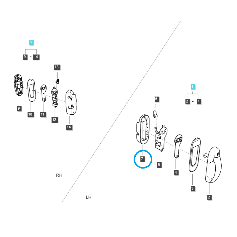 pièces de carrosserie - Boîtier de verrouillage de porte de cabine gauche / TRG862 / Tracteur LS / N° 40335597