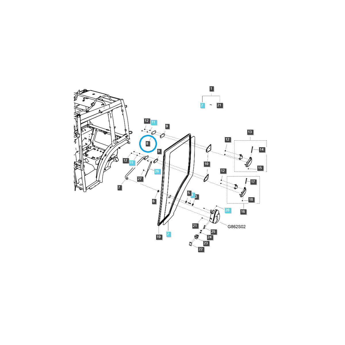 Scharnierhalterung für Kabinentür / TRG862 / Ls-Traktor 40327119