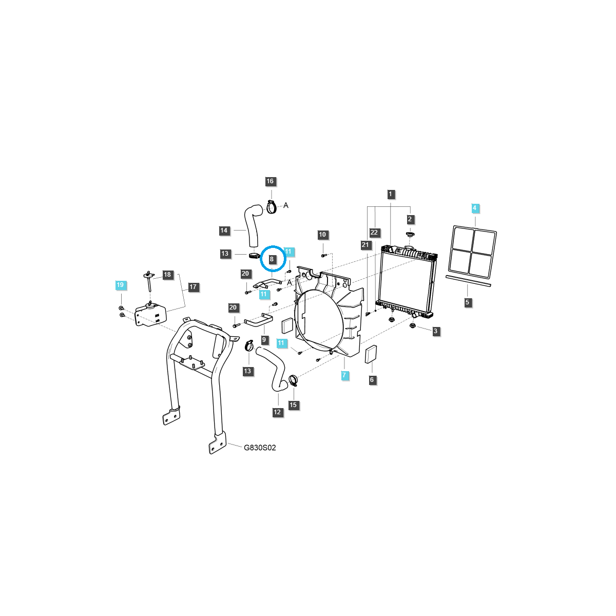 Bracket, radiator holder (right) / TRG170 / LS Tractor 40348207