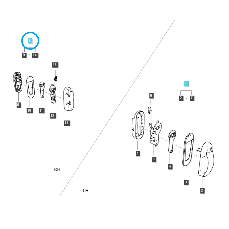 karosserieteile - Kompletter Kabinentürgriff / rechts / G862 / LS Traktor / Nr. 40442353