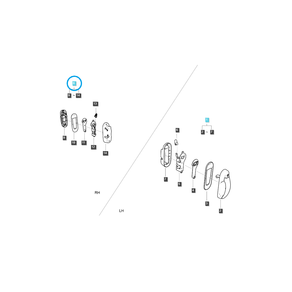 Kompletter Kabinentürgriff (rechts) / G862 / LS Traktor 40442353