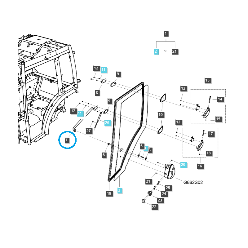 karosserieteile - Innerer Griff der linken Kabinentür / TRG862 / LS-Traktor / Nr. 40413742