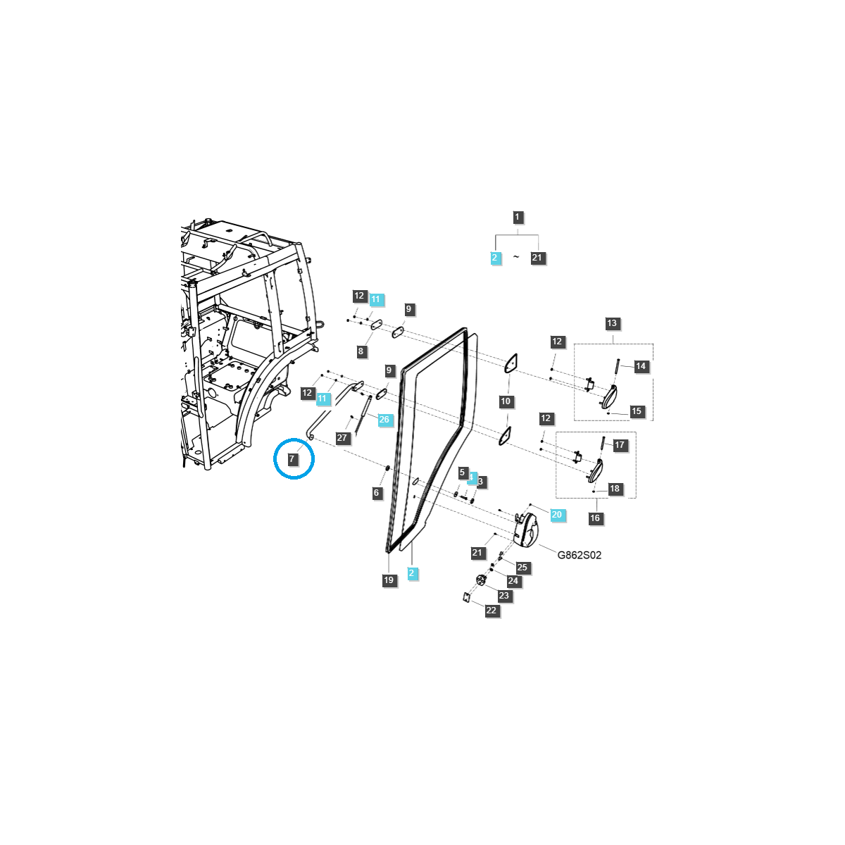 Uchwyt wewnętrzny lewych drzwi kabiny / TRG862 / LS Tractor / nr 40413742