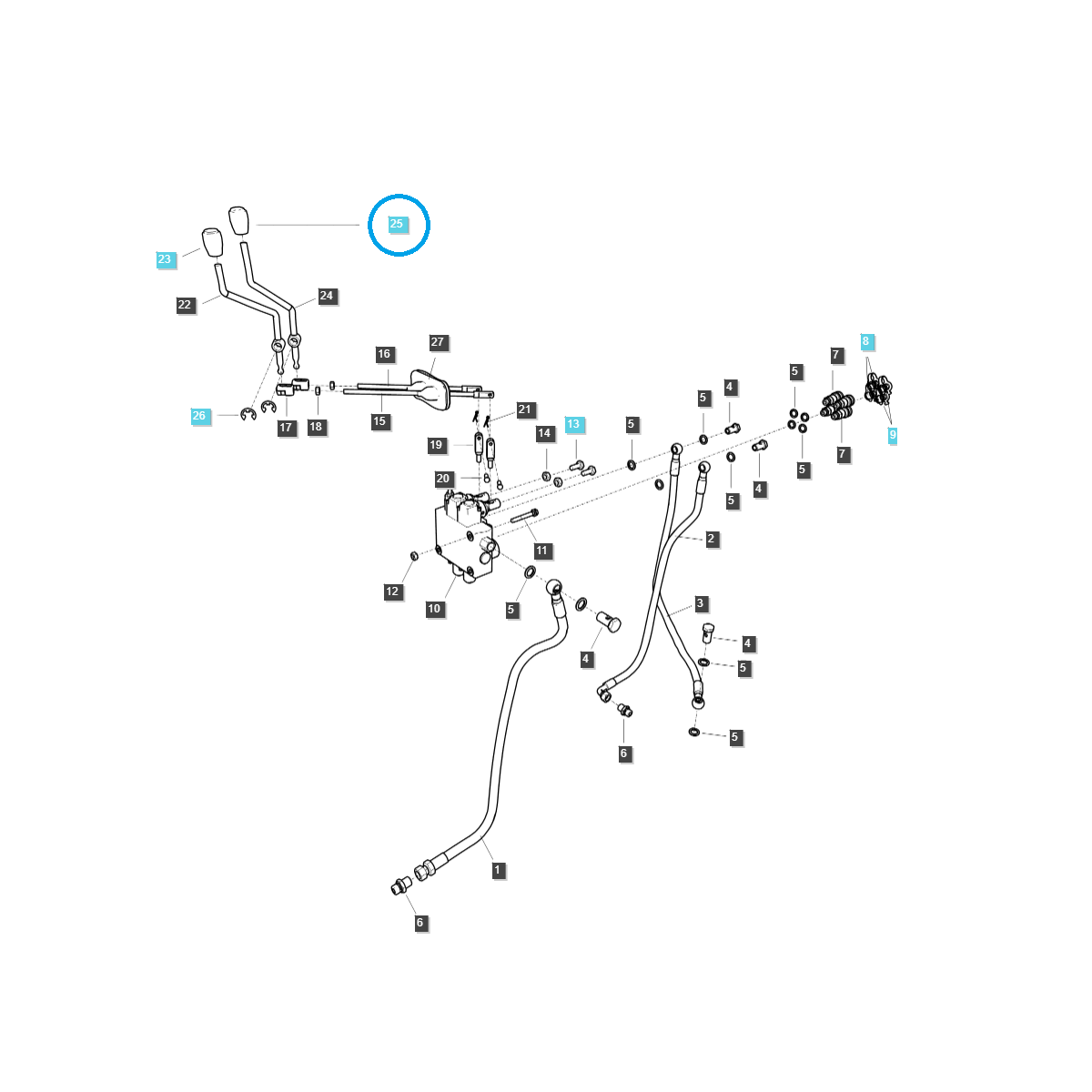 Perilla de palanca del distribuidor hidráulico / TRG827 / Tractor LS / N.º 40279021