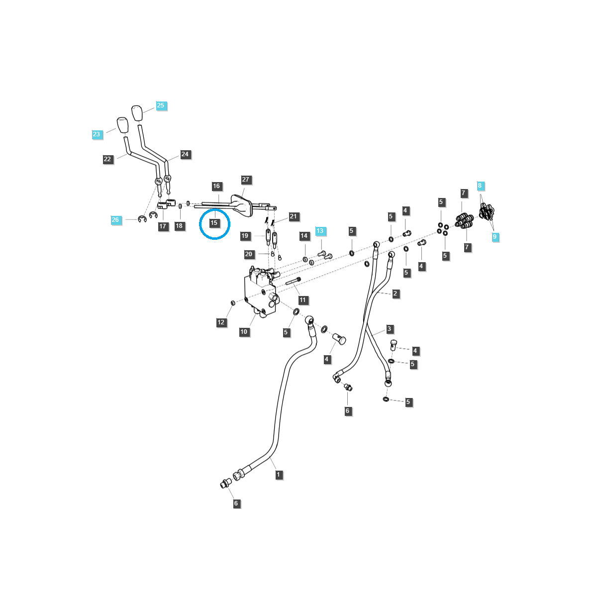 autres système hydraulique - Tringlerie de levier de distribution hydraulique / TRG827 / Tracteur LS / n° 40383547