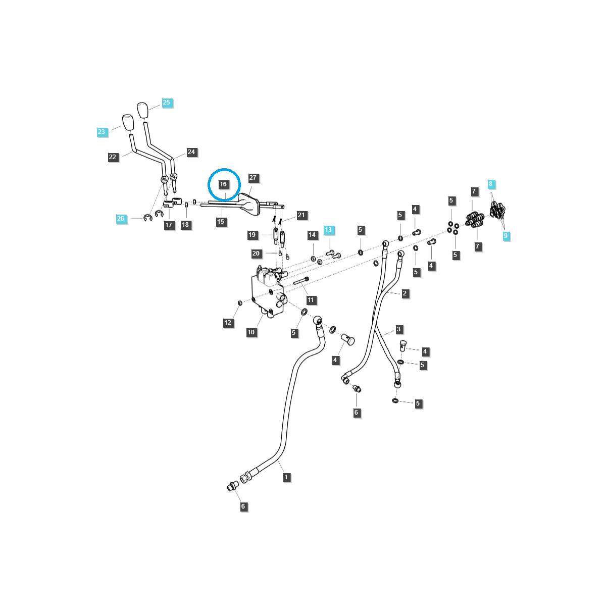 Páková spojka hydraulického rozdeľovača / TRG827 / Traktor LS / č. 40383548