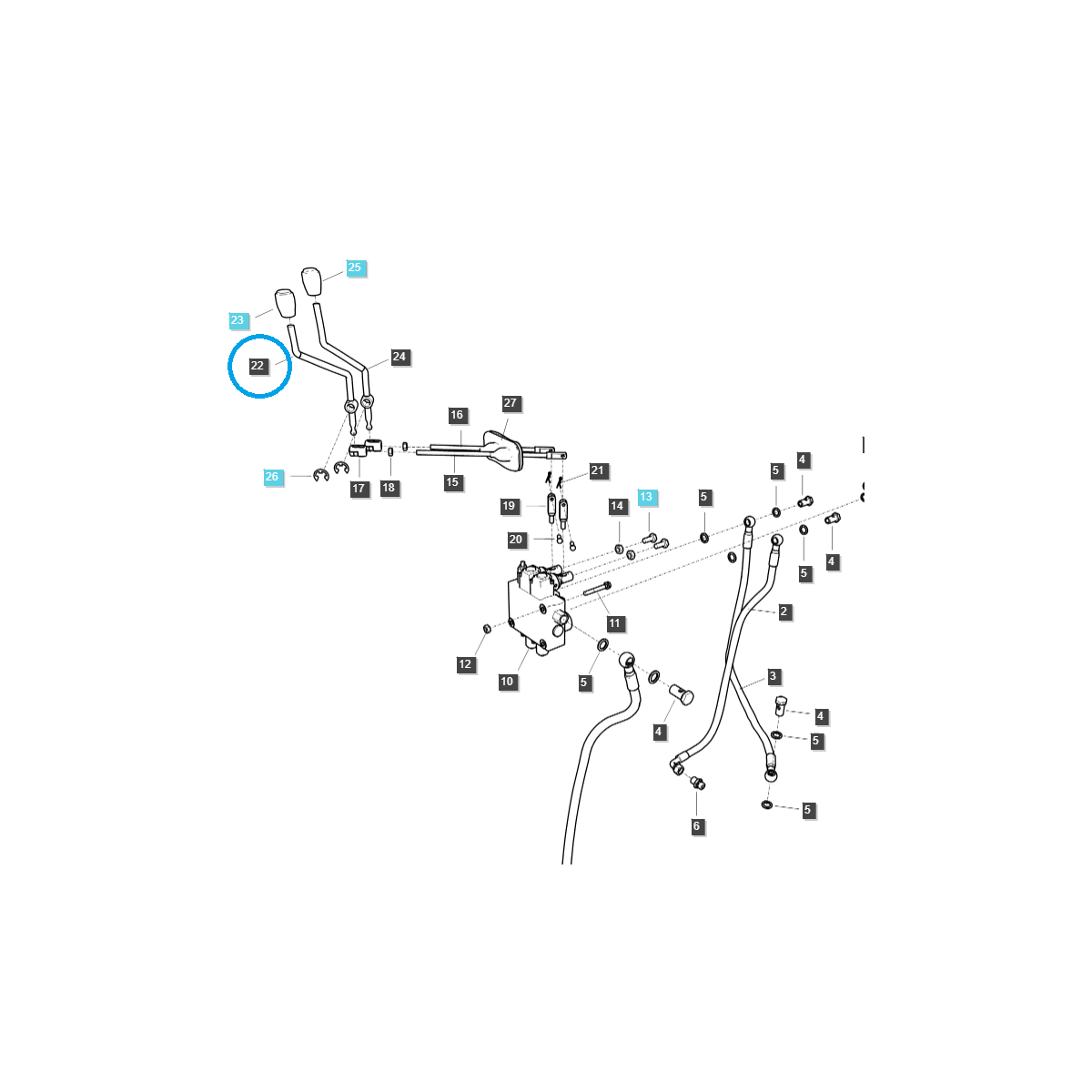 distributeurs hydrauliques - Levier de distribution hydraulique / TRG827 / Tracteur LS / N° 40383460