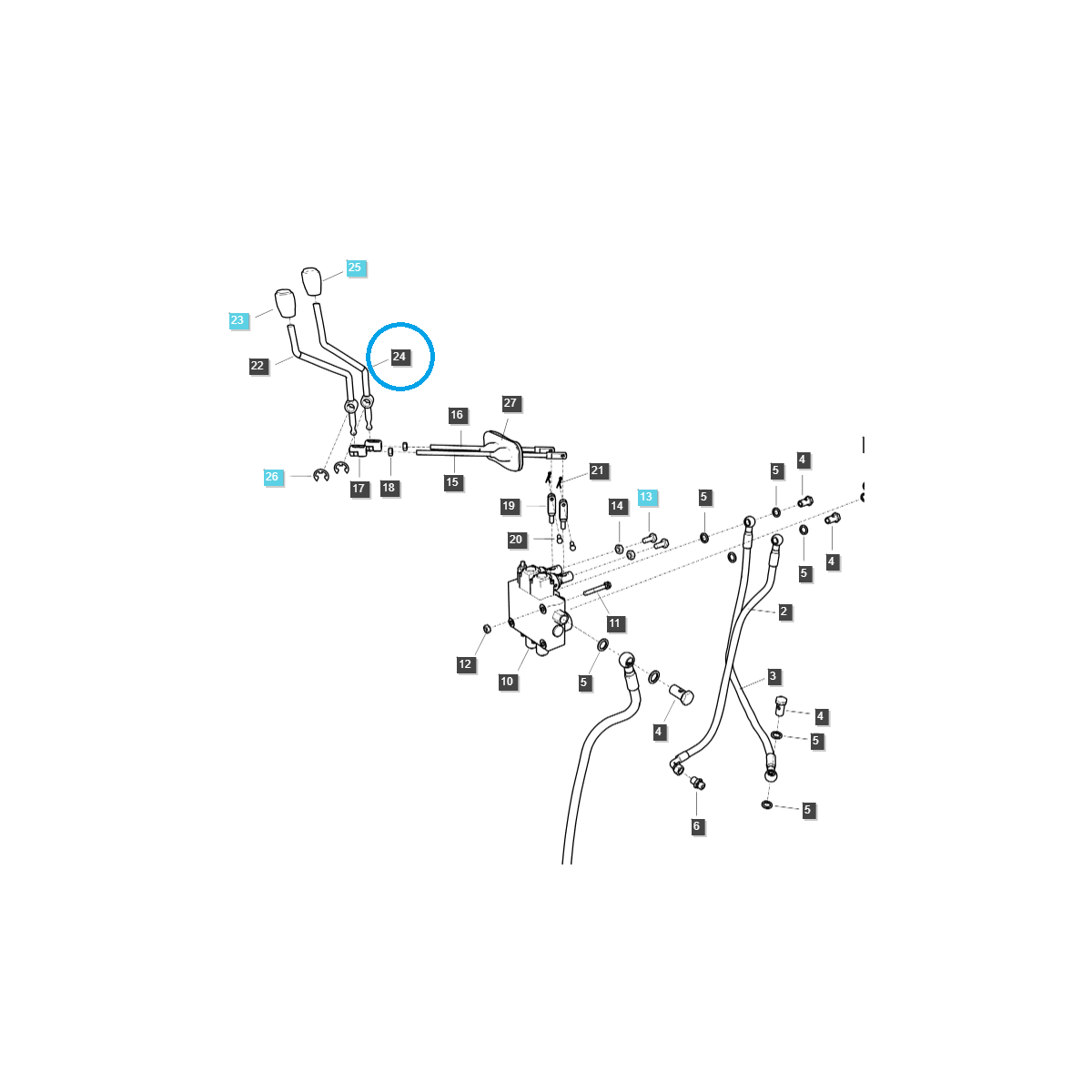 rozdzielacze hydrauliczne  - Dźwignia rozdzielacza hydraulicznego / TRG827 / LS Tractor / nr 40383461