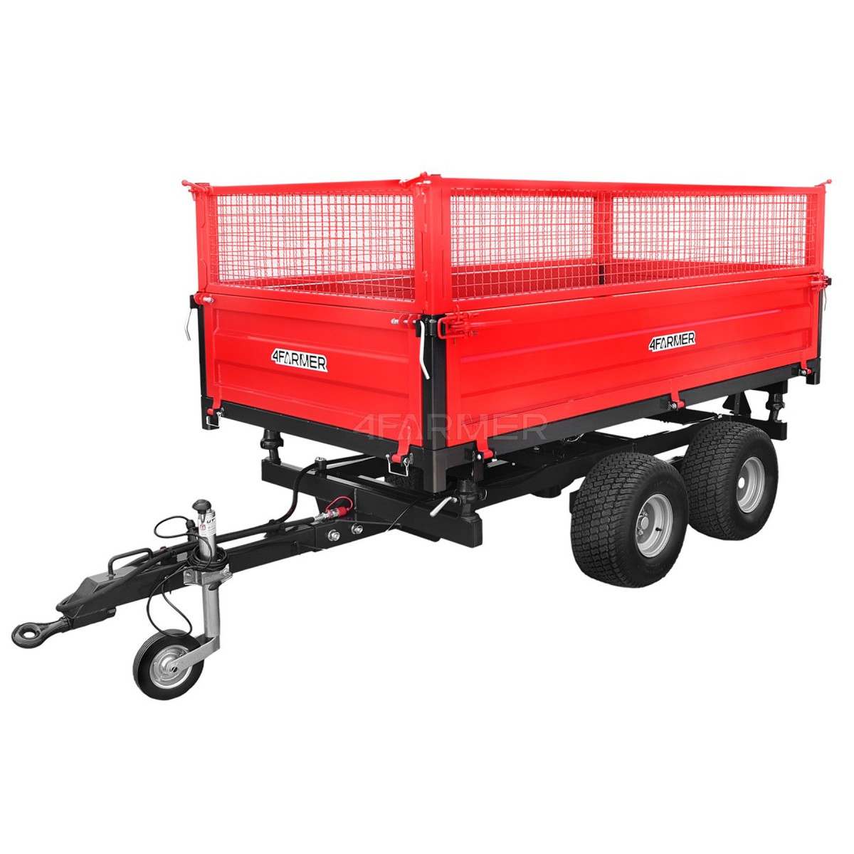 Two-axle agricultural trailer 2.5T with a tipper and 4FARMER mesh extensions