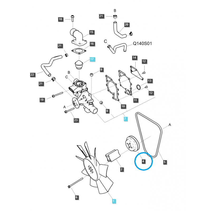 díly vodní pumpa - Řemenice vodní pumpy / EGQ135 / LS Traktor / č. 40294179