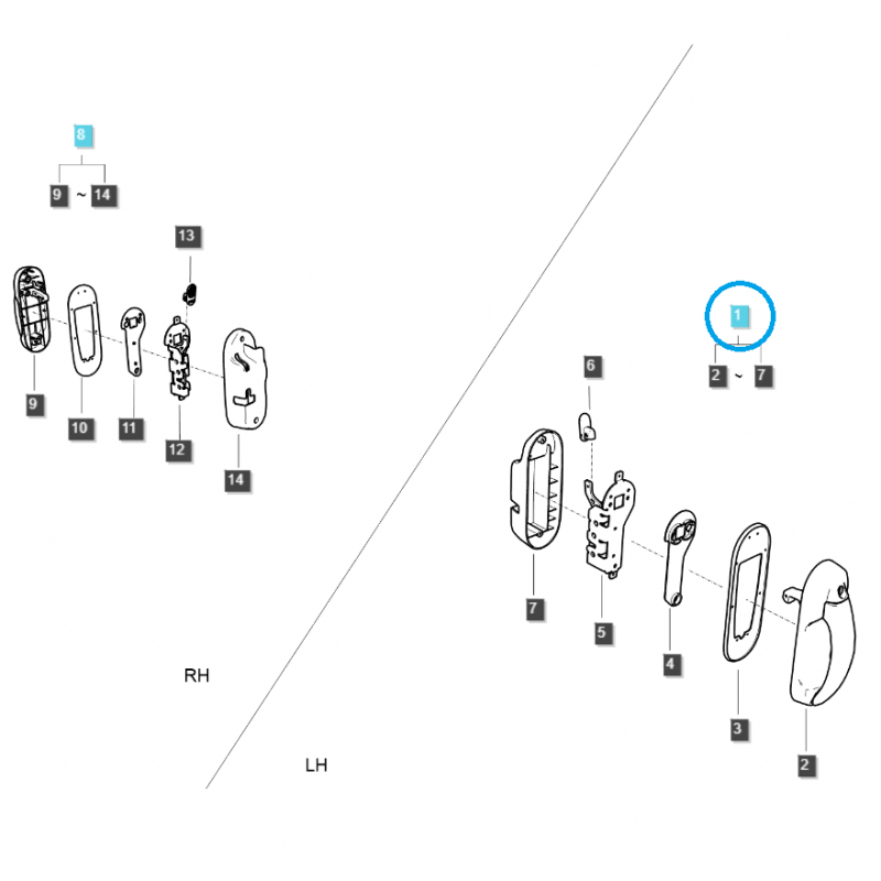 karosserieteile - Kompletter Kabinentürgriff / links / G862 / LS Traktor / Nr. 40442351