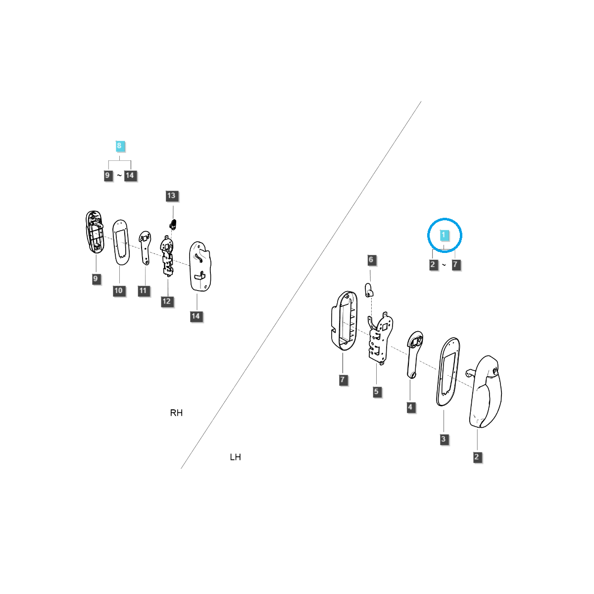Kompletna klamka drzwi kabiny / lewa / G862 / LS Tractor / nr 40442351