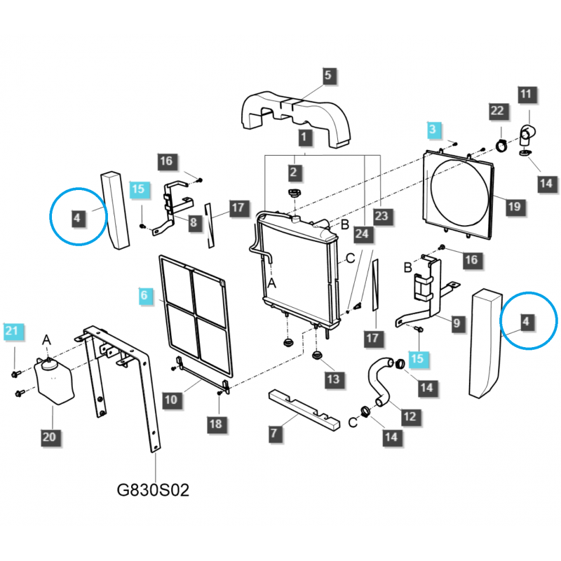 le reste - Entretoise en éponge pour radiateur / TRG170 / Tracteur LS / N° 40196664