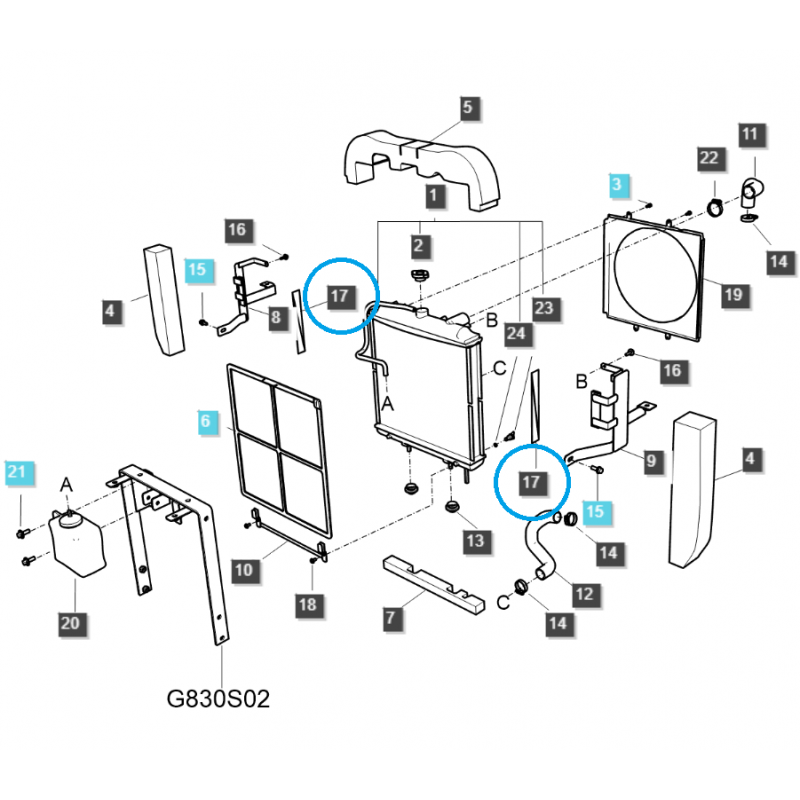 le reste - Entretoise en éponge pour radiateur / TRG170 / Tracteur LS / N° 40216030