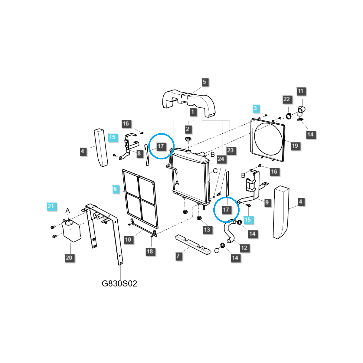 Entretoise en éponge pour radiateur / TRG170 / Tracteur LS / N° 40216030