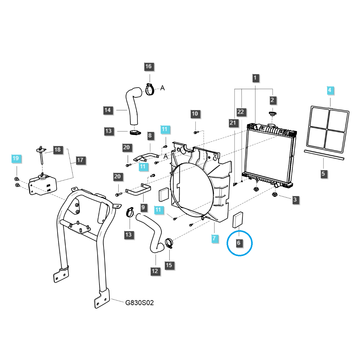Entretoise en éponge pour radiateur / TRG170 / Tracteur LS / N° 40355300