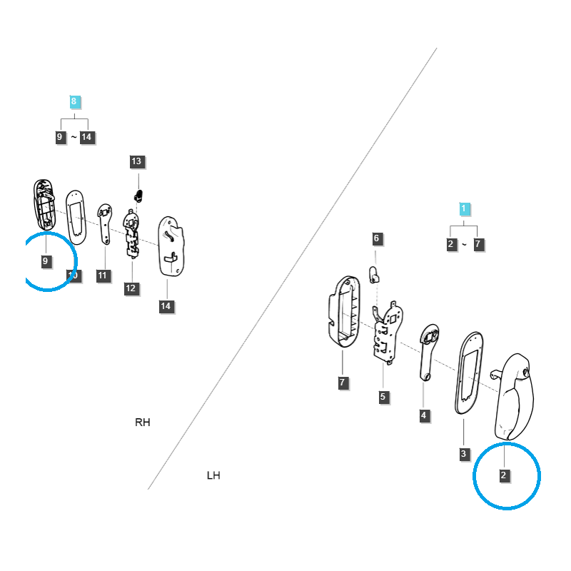pièces de carrosserie - Boîtier de poignée de porte de cabine / TRG862 / Tracteur LS / n° 40335599