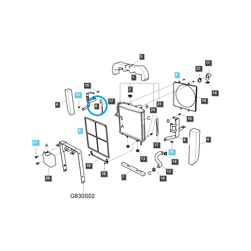 el restante - Montaje del radiador (derecho) / TRG170 / LS Tractor 40309921