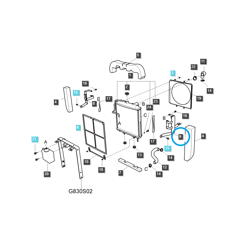 el restante - Montaje del radiador del radiador (izquierda) / TRG170 / LS Tractor 40309922