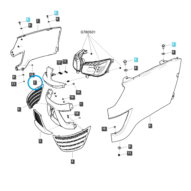 pièces de carrosserie - Calandre / carénage de phare avant / TRG830 / Tracteur LS / n° 40340398