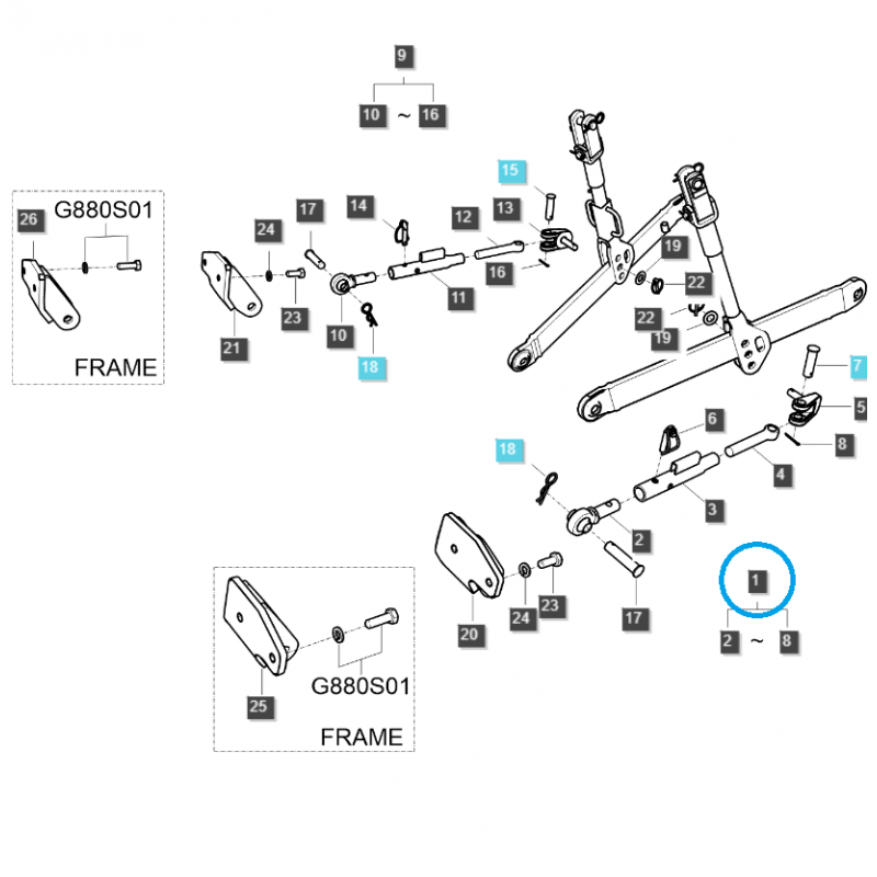 estabilizadores - Cadena, tensión de eslinga, enganche de tres puntos izquierdo / G896 / LS Tractor 40261128