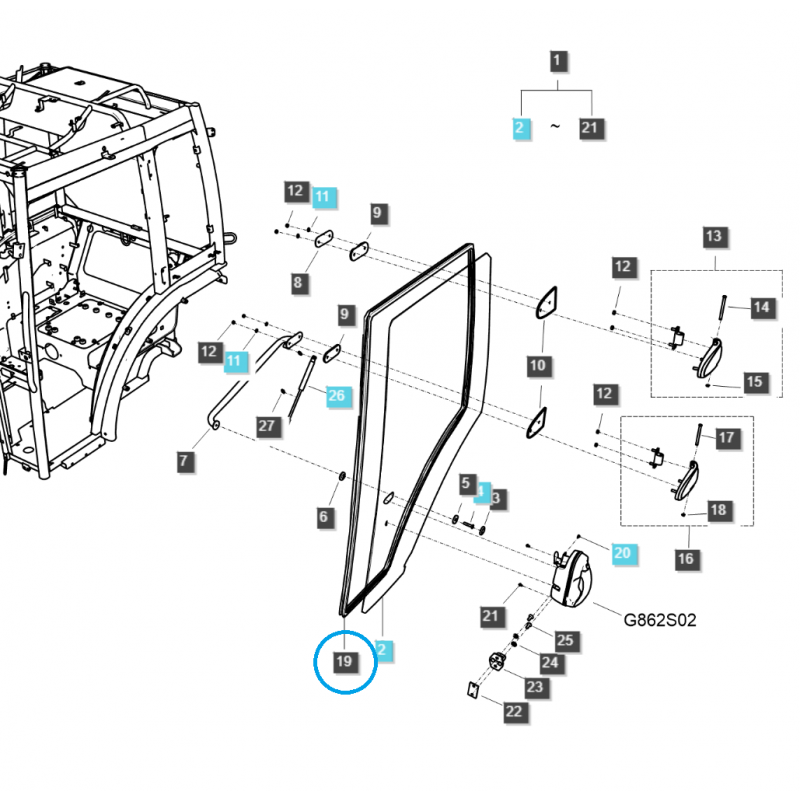 pièces de carrosserie - Joint de porte de cabine / TRG862 / Tracteur LS / n° 40387590