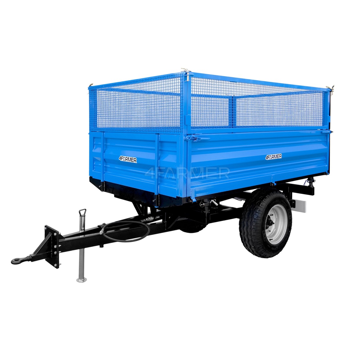 Single-axle agricultural trailer 2T with tipper and mesh extensions 4FARMER