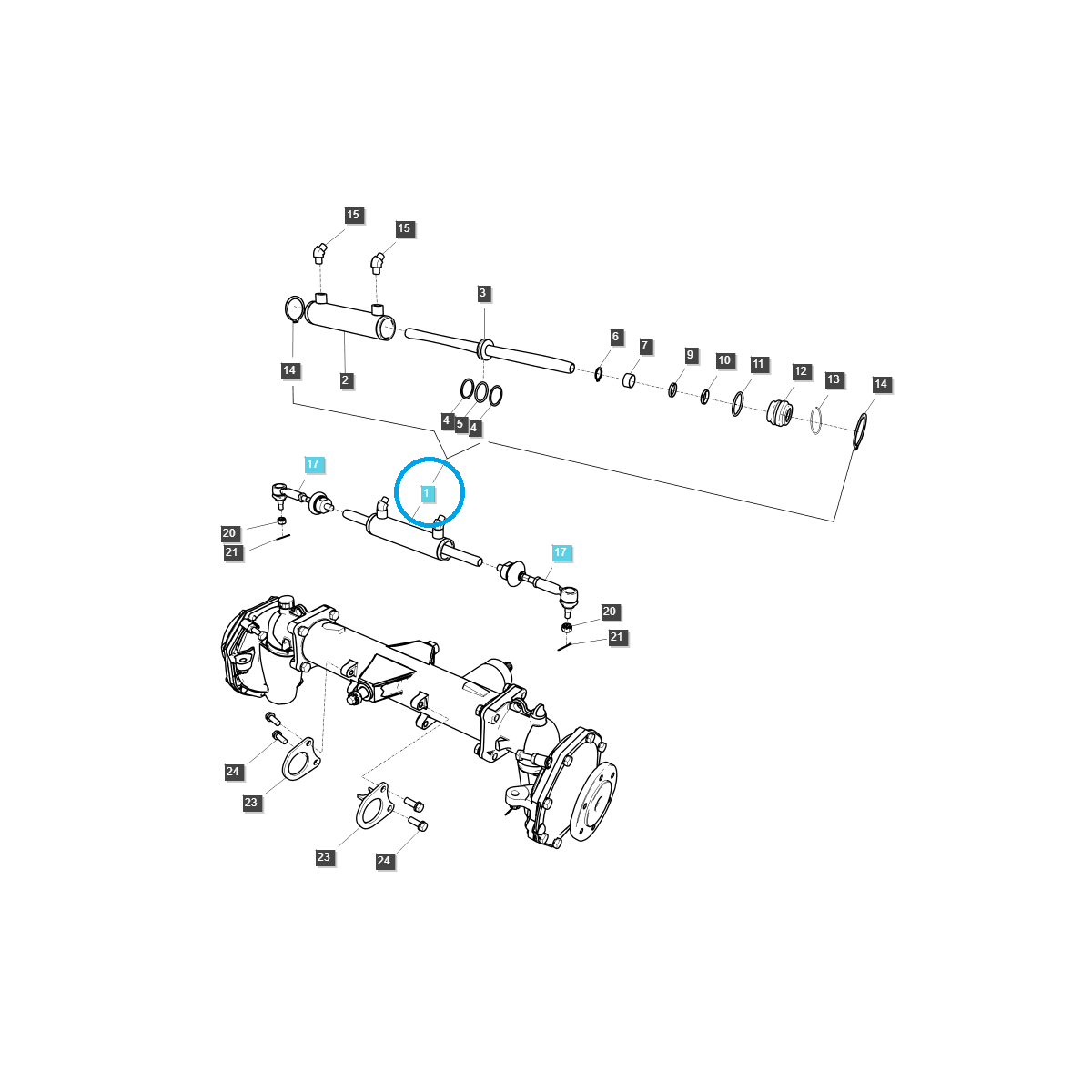 Cilindro hidráulico de dirección asistida / TRG630 / Ls Tractor 40249637