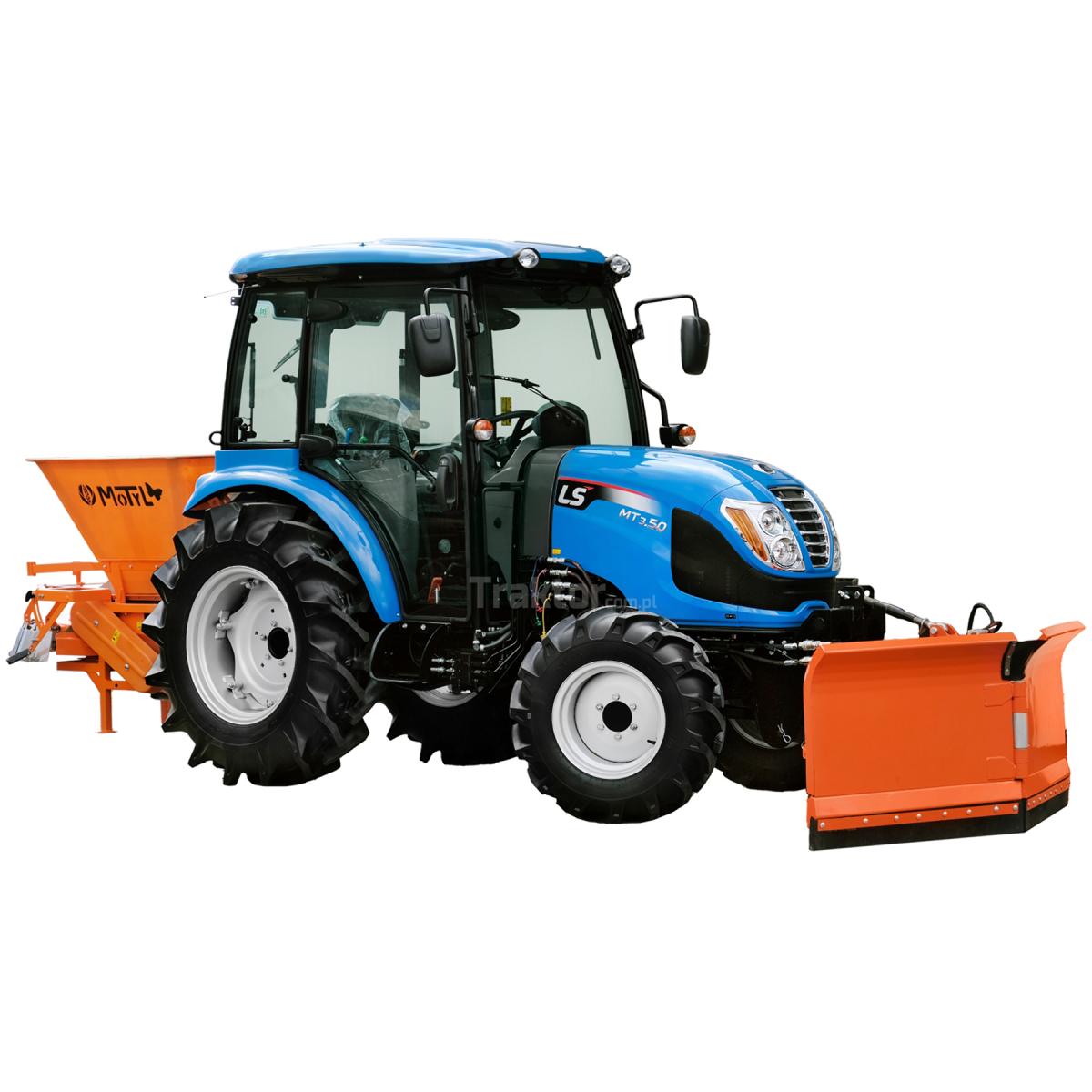 LS Tractor MT3.50 MEC 4x4 - 47 KM / CAB + Pług do śniegu strzałkowy 180 cm, hydrauliczny, 4FARMER + Rozsiewacz nawozów MOTYL
