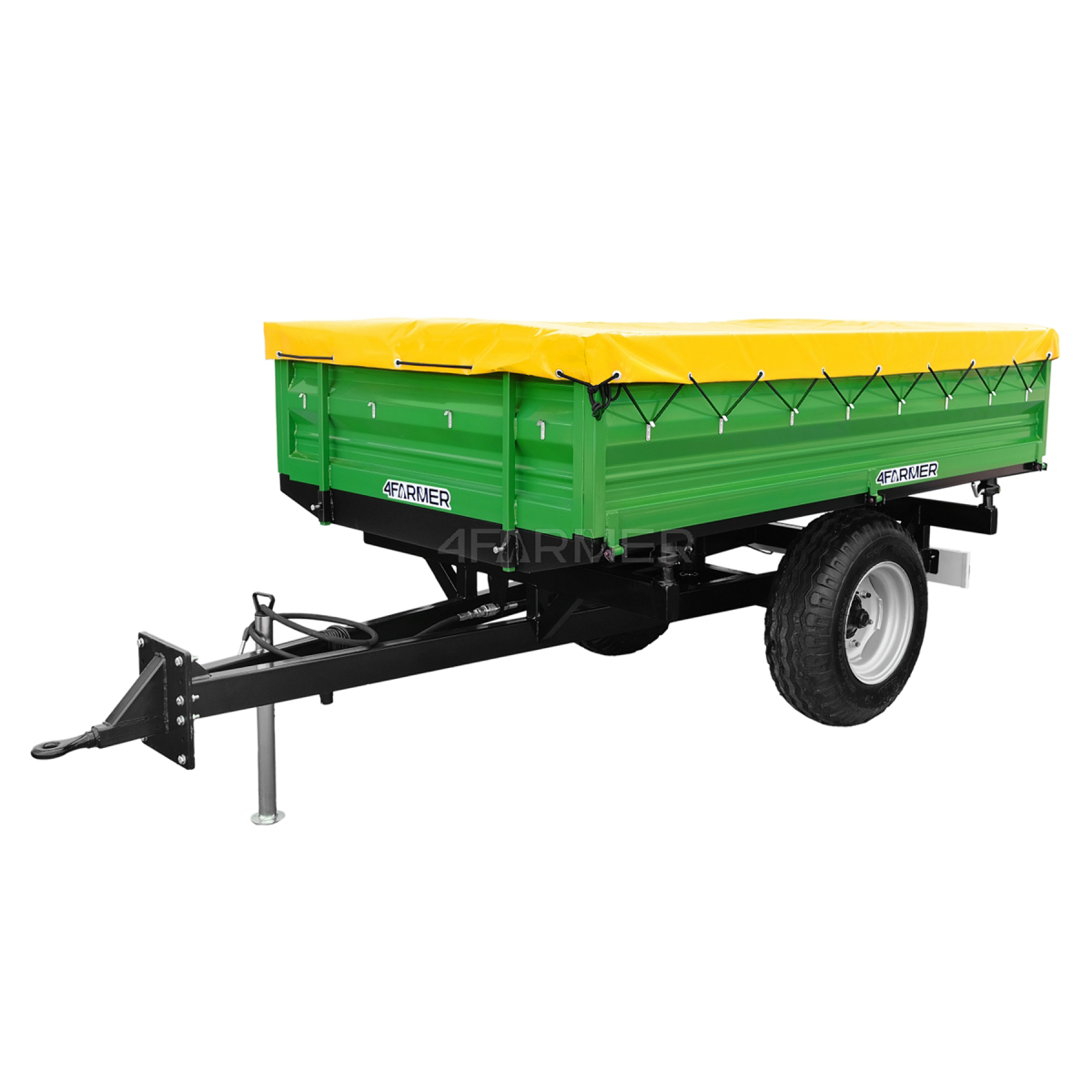 Single-axle agricultural trailer 2T with kiper + 4FARMER tarpaulin
