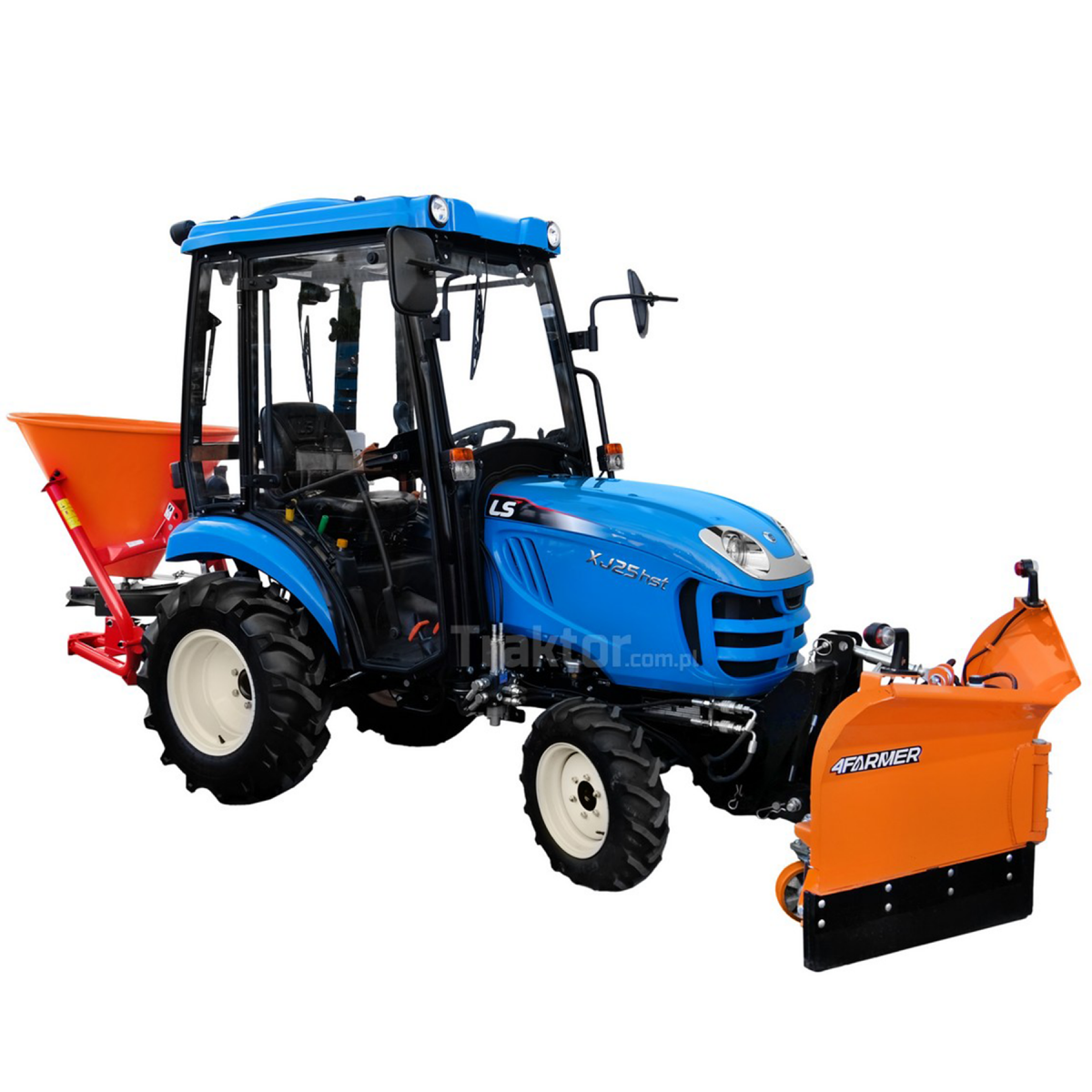 LS Tractor XJ25 HST 4x4 - 24.4 HP / CAB + Vario arrow snow plow 150 cm, hydraulic 4FARMER + 200L Dexwal spreader