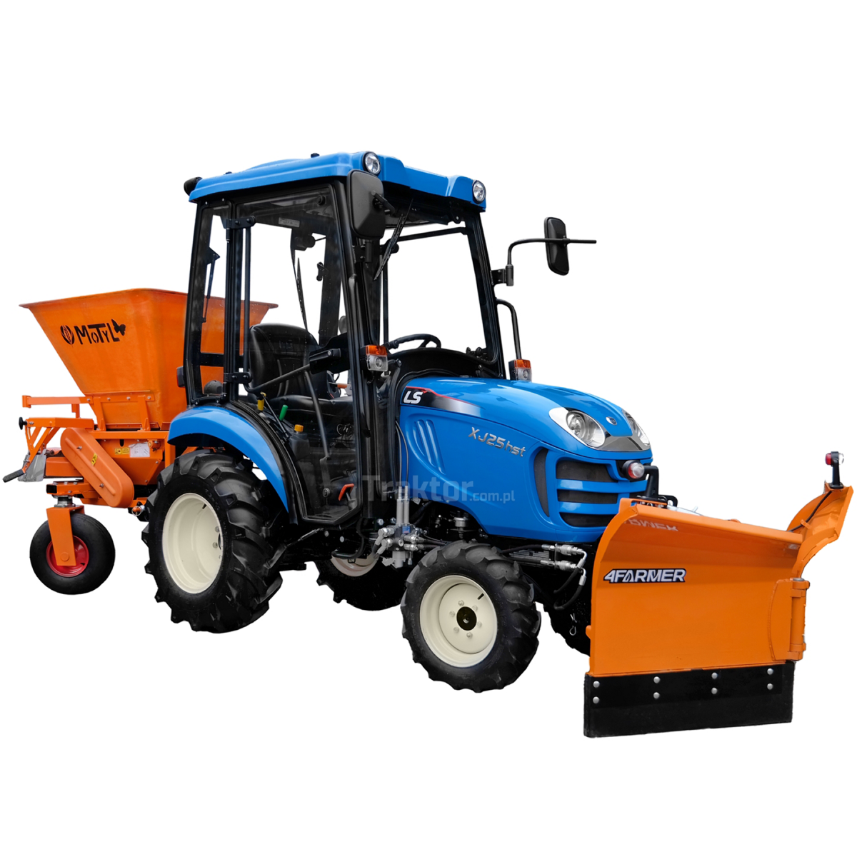 LS Tractor XJ25 HST 4x4 - 24.4 HP / CAB + Vario arrow snow plow 150 cm, hydraulic 4FARMER + Motyl spreader