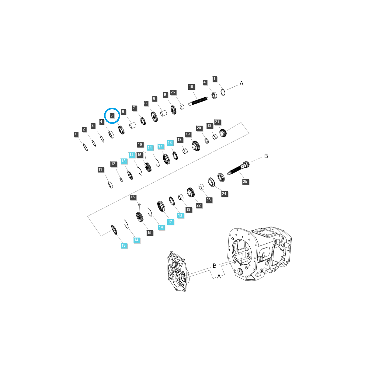 Mode, engrenage d'arbre central / TRG281 / LS Tractor 40010117