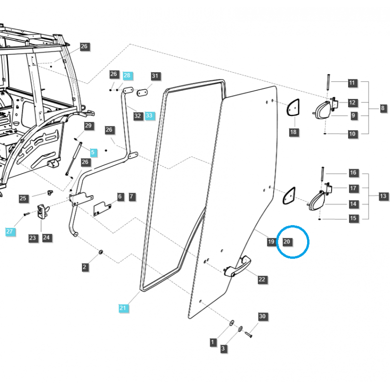 časti karosérie auta - Sklo pravých dverí / TRG862 / LS Traktor / č. 40030762