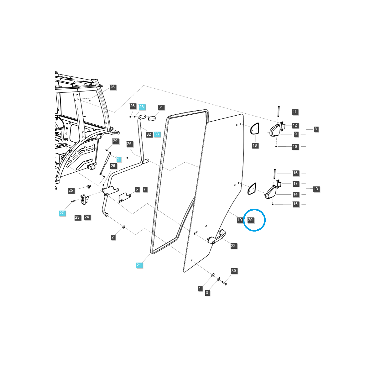 Right door glass / TRG862 / LS Tractor 40030762