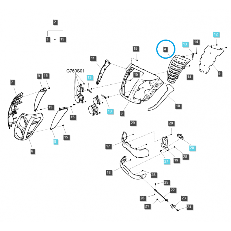 car body parts - Grill / Cover / TRG830 / LS Tractor / No. 40267279