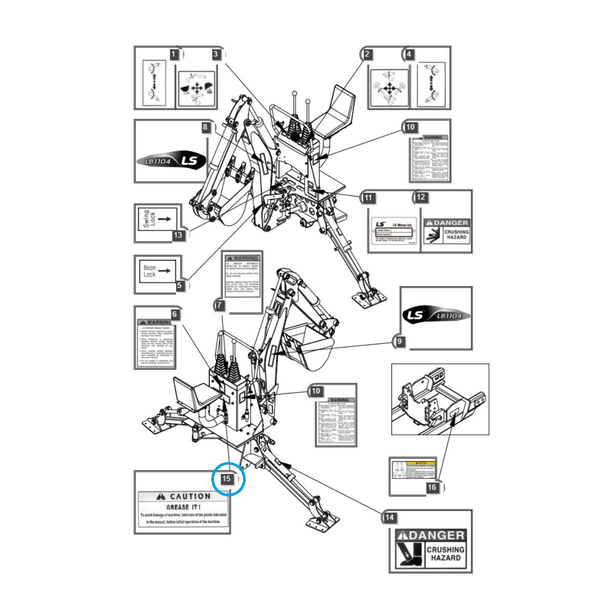 Autocollant d’avertissement pour mini-pelle / Tracteur Ls 40231052